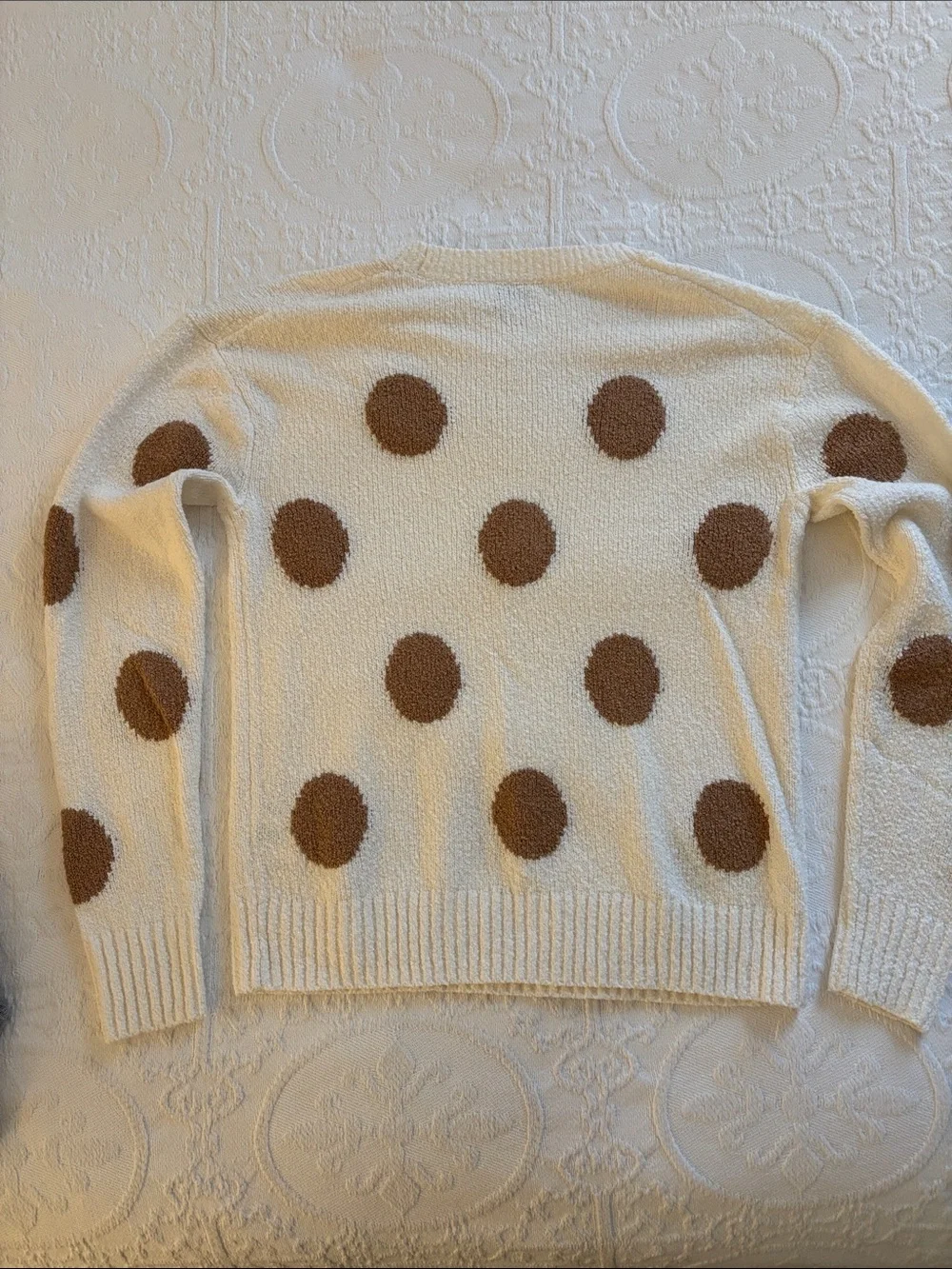 J. Crew Cream Sweater with Brown Polka Dots